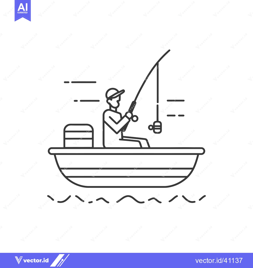 Premium Vector dari Fisherman in a Boat with a Fishing Rod