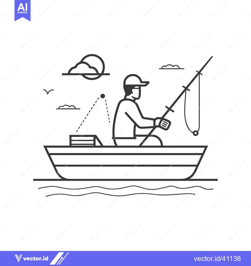 Premium Vector dari Fisherman in a Boat with a Fishing Rod and a Floating Bobber