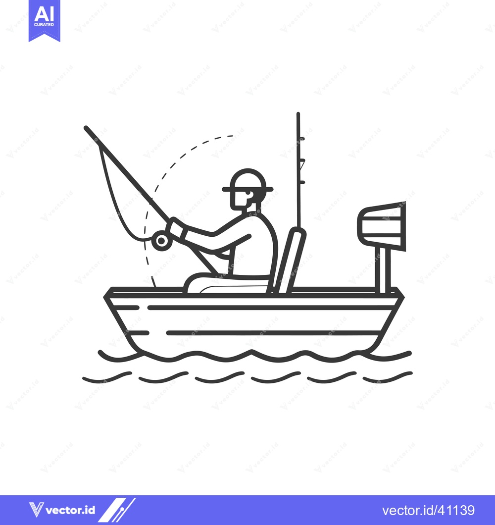 Premium Vector of Fisherman in a Boat with Fishing Rod and Line