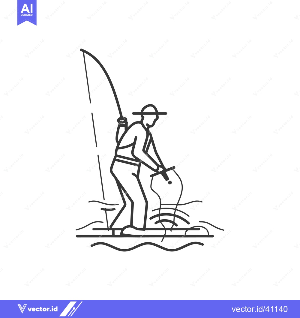 Premium Vector of Fisherman reeling in his line on a boat in the water