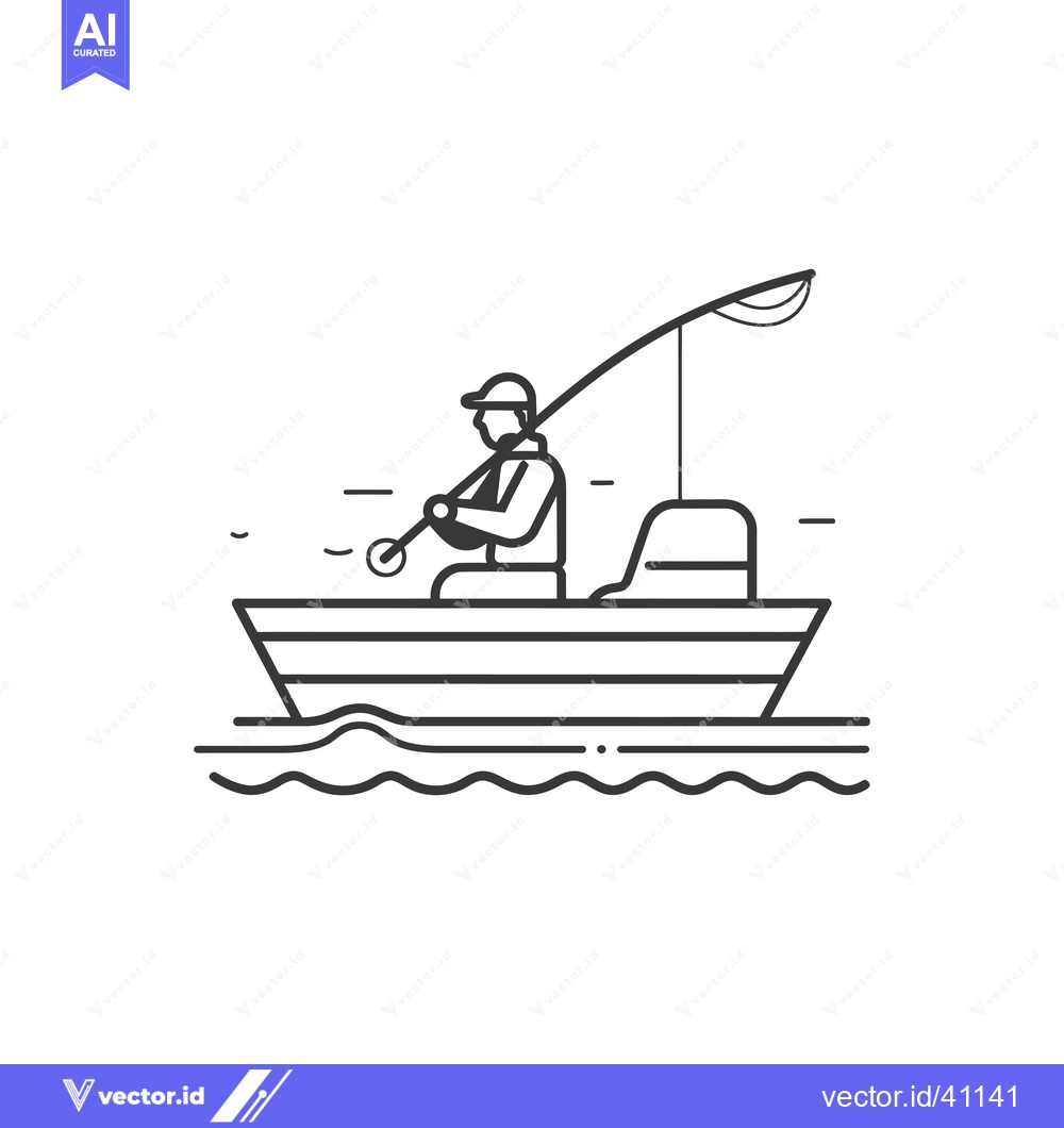 Premium Vector of Fisherman Sitting in a Boat with Fishing Rod