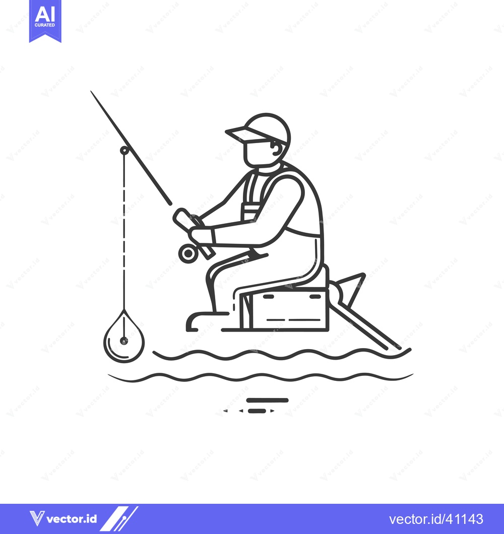 Premium Vector of Fisherman Sitting on a Floating Platform with a Fishing Rod