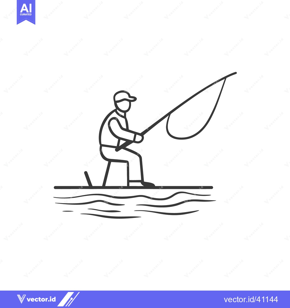 Premium Vector of Simple illustration showing a person fishing on calm water