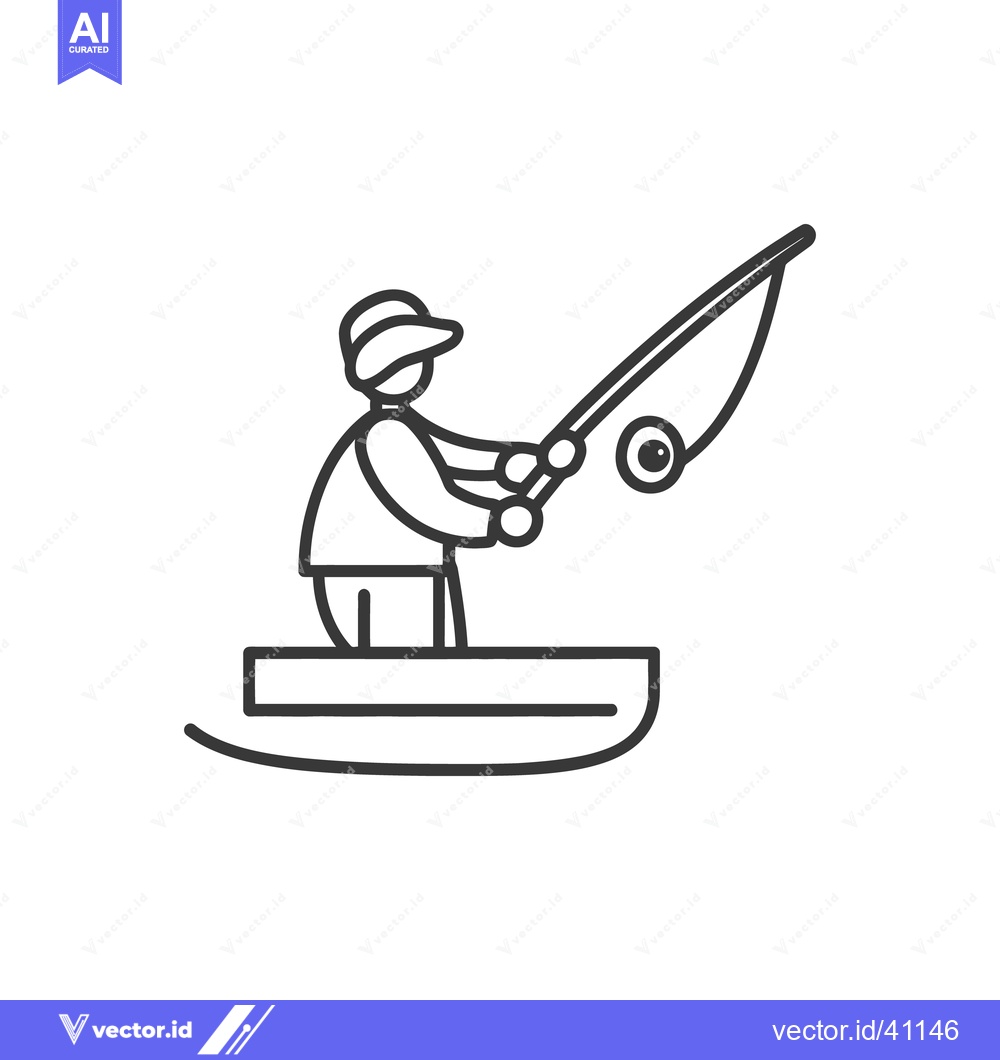 Premium Vector of A person fishing from a boat with a bent fishing rod