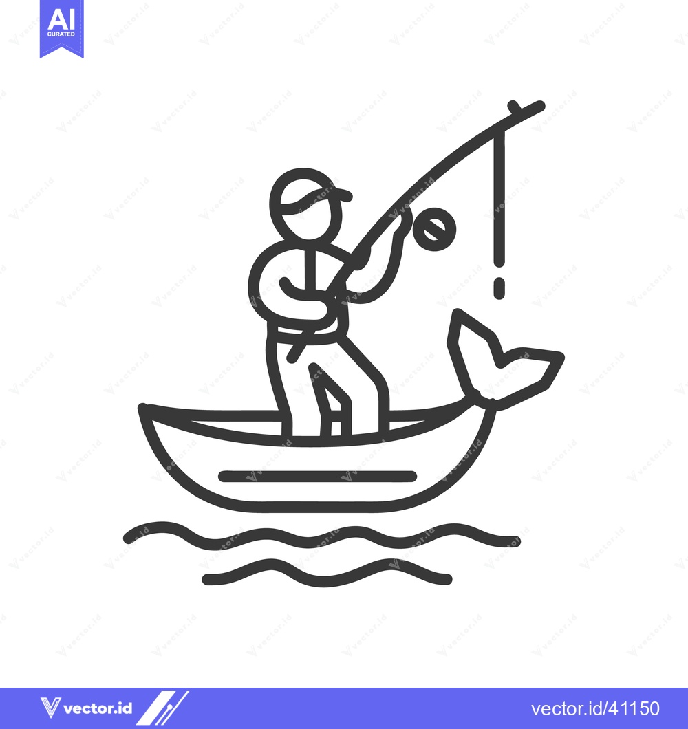 Premium Vector dari A person fishing from a small boat on the water happily