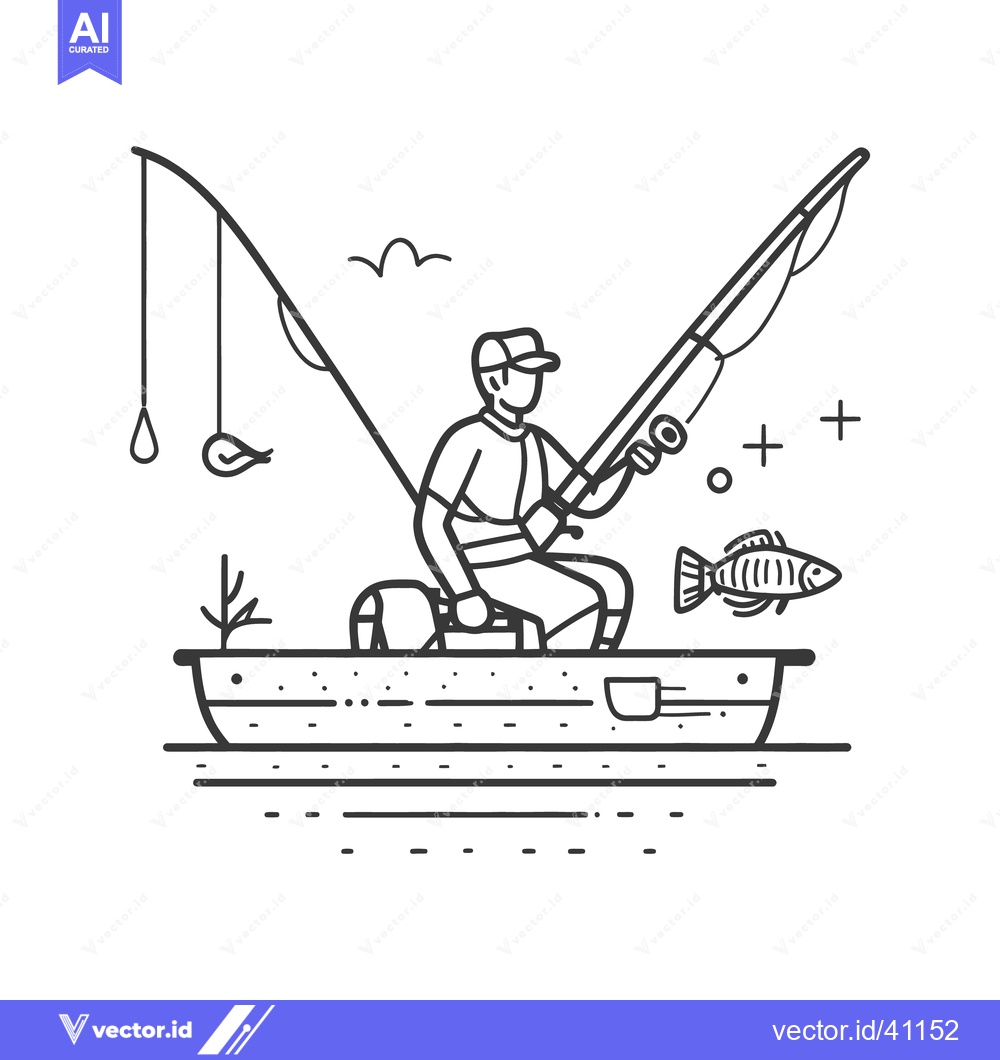 Premium Vector dari An illustration depicts a person fishing from a small boat