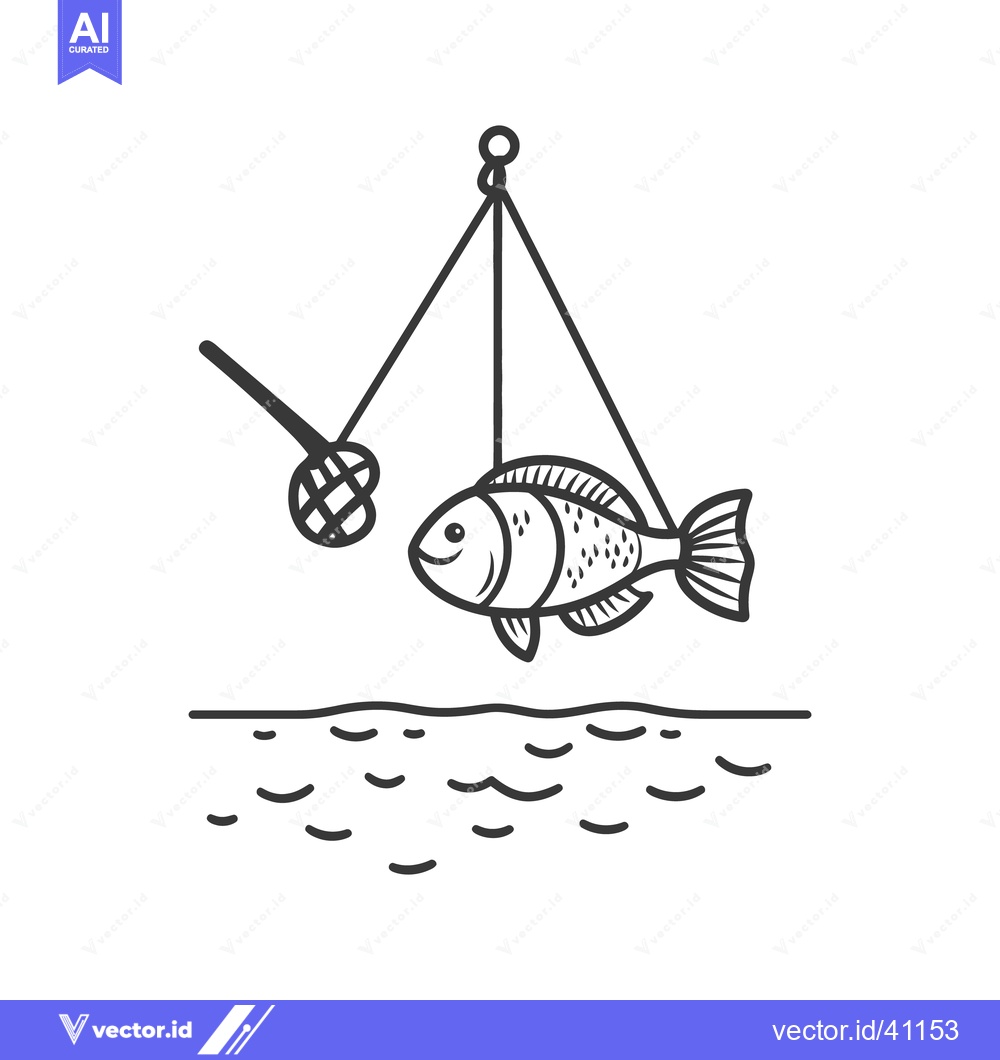 Premium Vector dari A Fish Caught With a Net Being Held Above Water