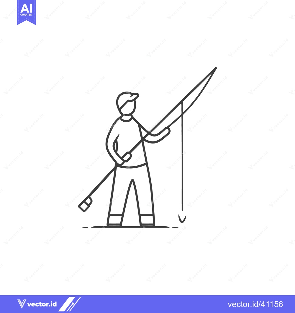 Premium Vector dari A person is standing and holding a fishing rod casting
