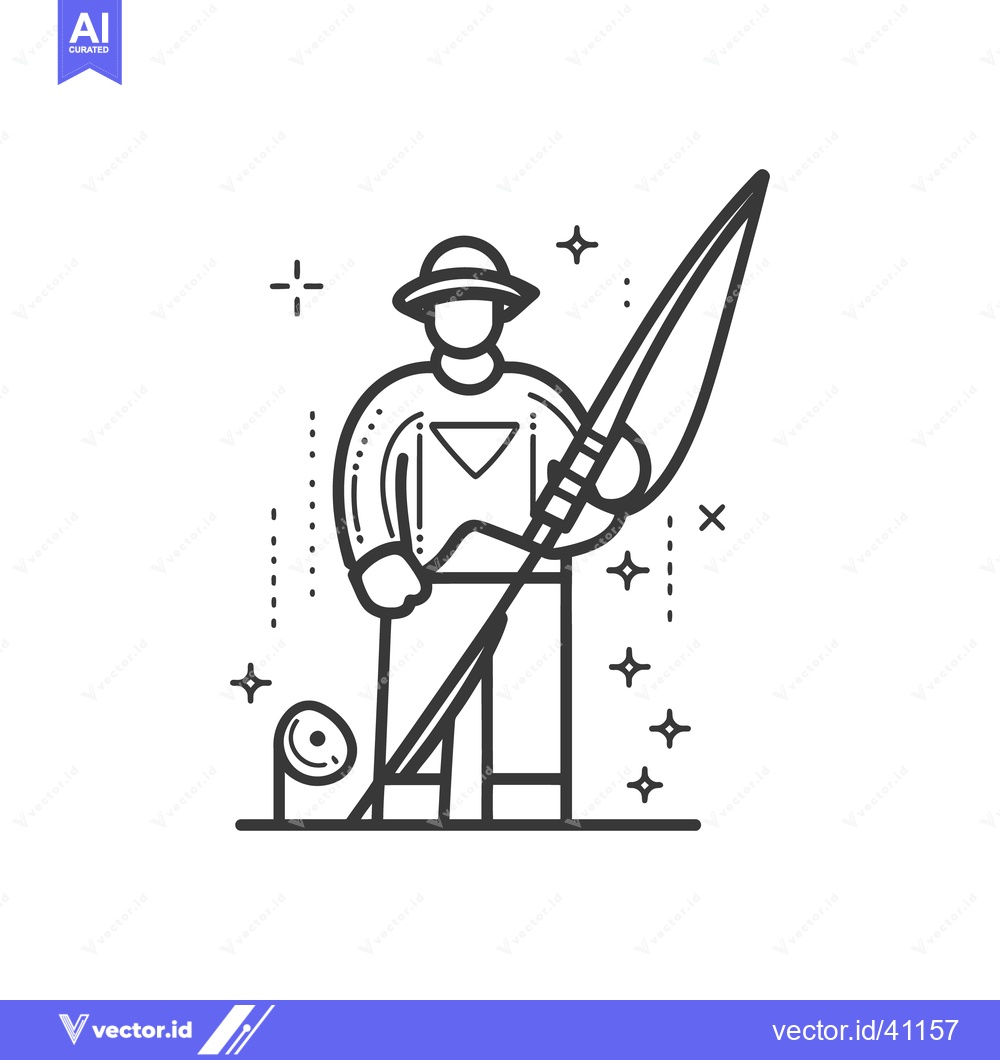 Premium Vector of A simple illustration of a fisherman with his equipment outdoors