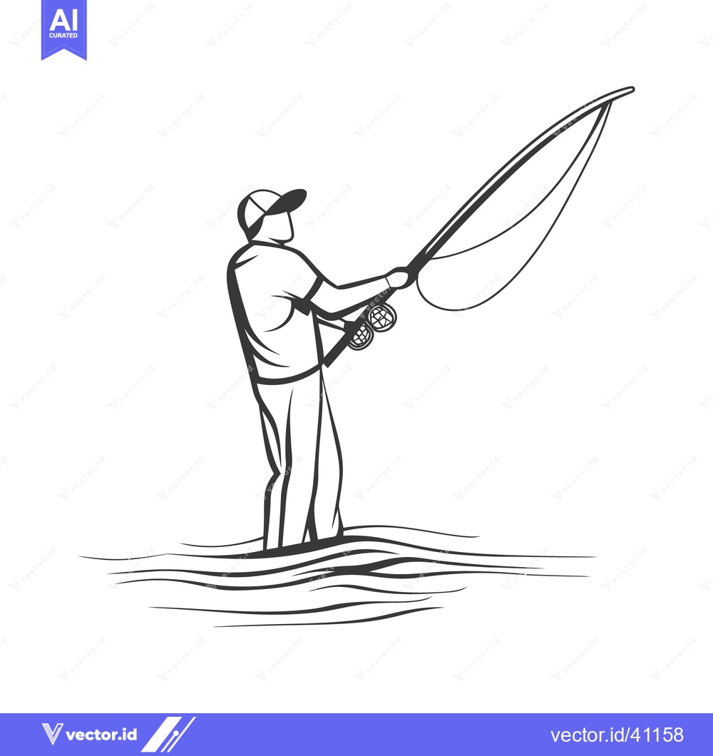 Premium Vector of A fisherman casting a line in the water with a fishing rod