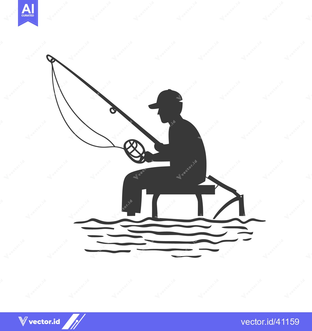 Premium Vector dari A silhouetted person is fishing while seated on a bench