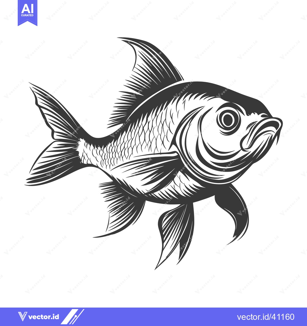 Premium Vector of A detailed monochromatic illustration depicting a stylized fish in pro