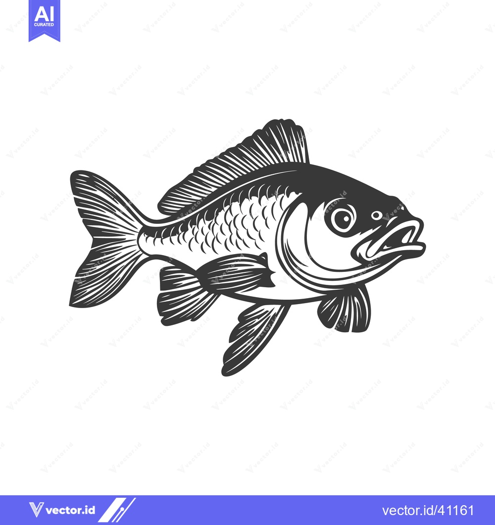 Premium Vector of A detailed grayscale illustration depicting a swimming fish in profile