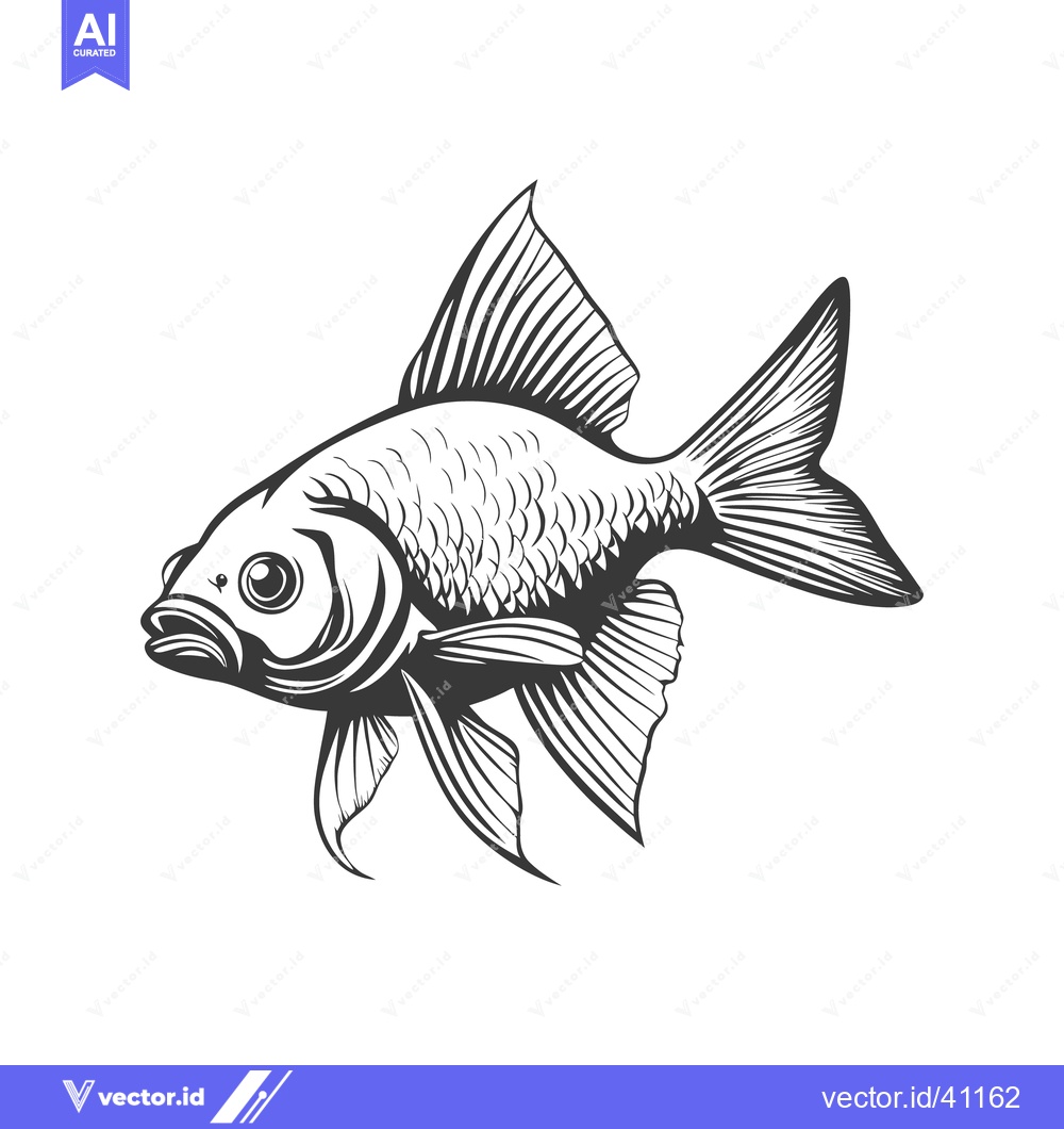 Premium Vector of A detailed black and white illustration of a swimming goldfish