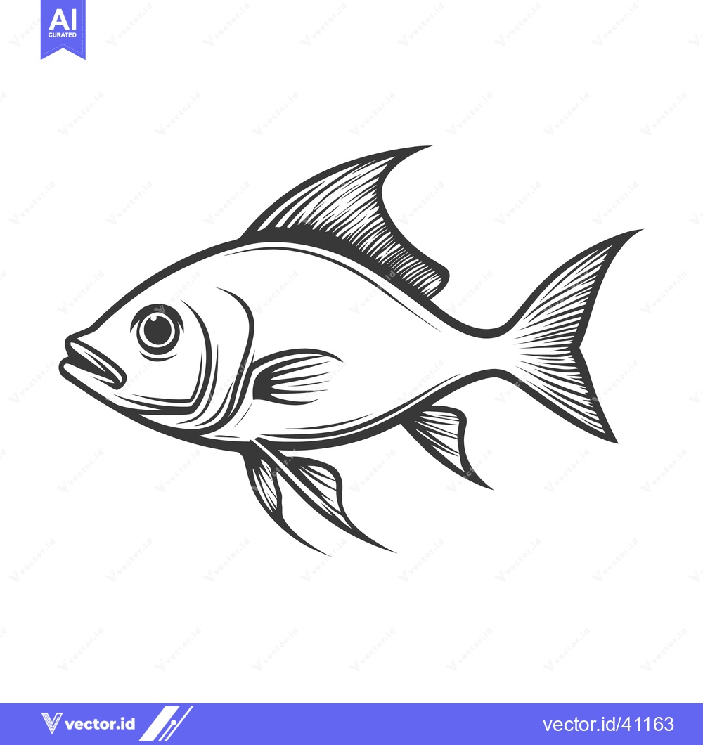 Premium Vector of A detailed black and white illustration of a swimming fish