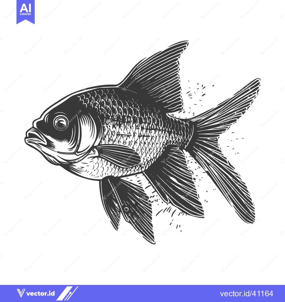 Premium Vector dari A stylized illustration depicts a single swimming fish with fins