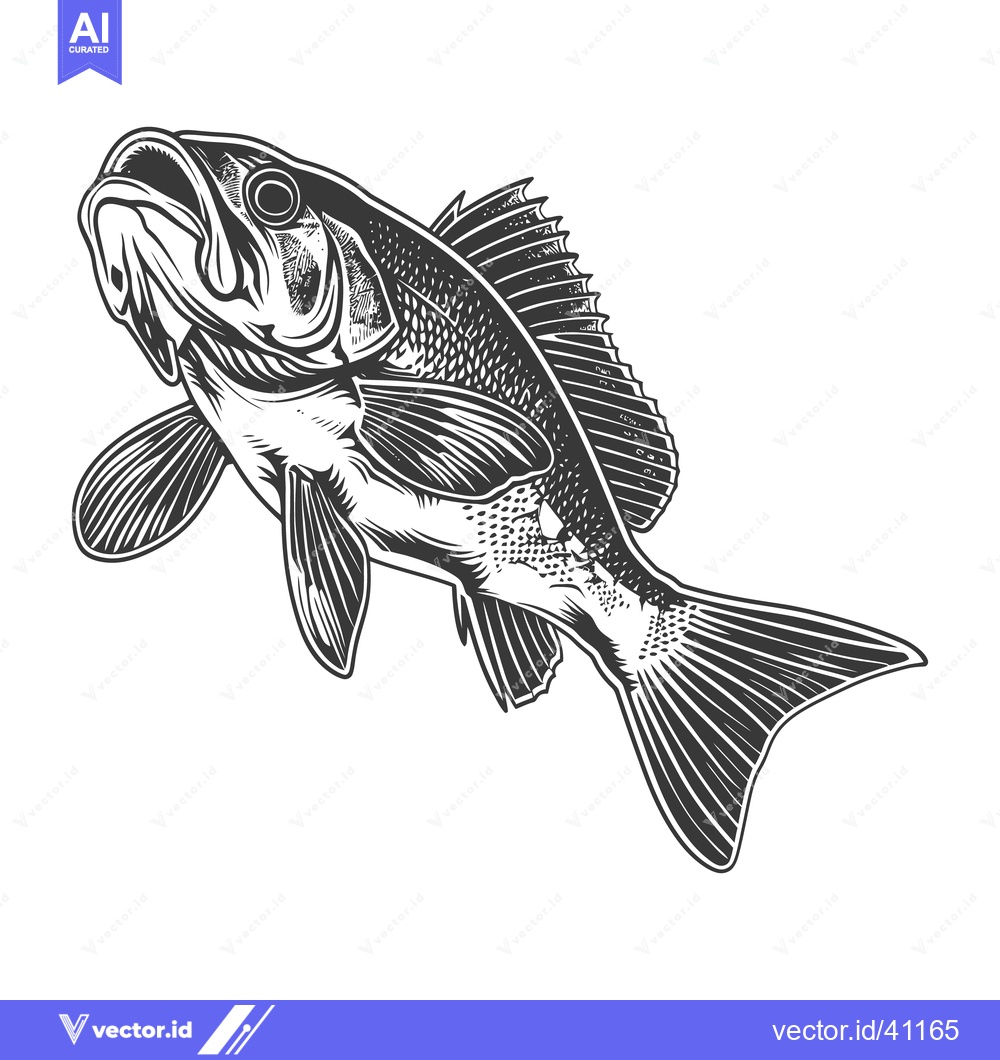 Premium Vector dari A detailed graphic illustration of a single freshwater fish