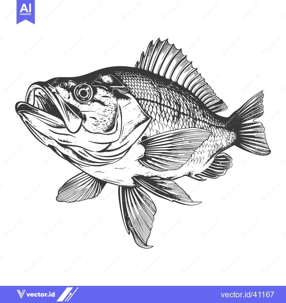 Premium Vector dari An illustration depicting a detailed black and white fish design