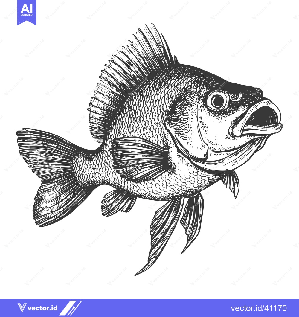 Premium Vector dari Detailed Ink Drawing Of A Fish With Open Mouth