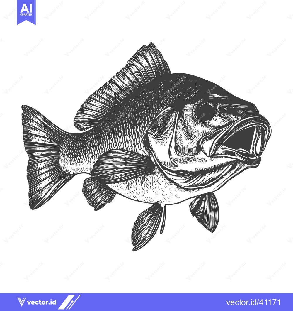 Premium Vector dari Detailed Engraving of a Large Open Mouth Fish