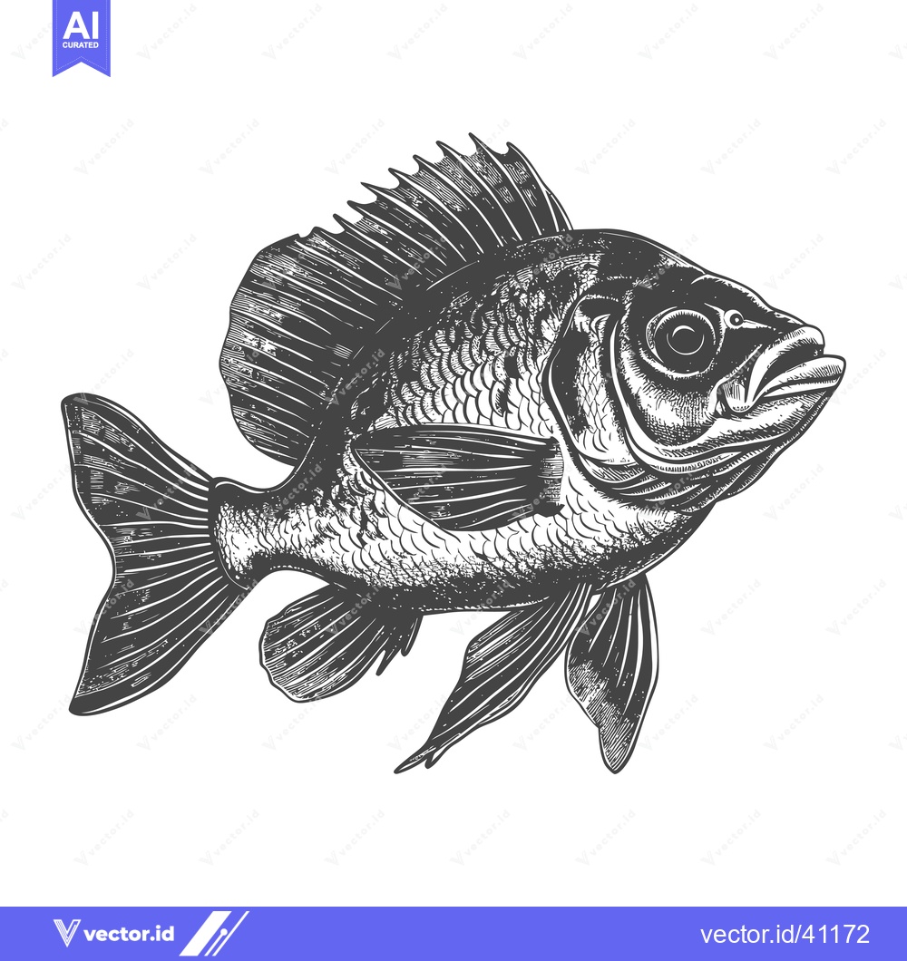 Premium Vector dari Detailed Drawing Of A Bony Fish With Fins