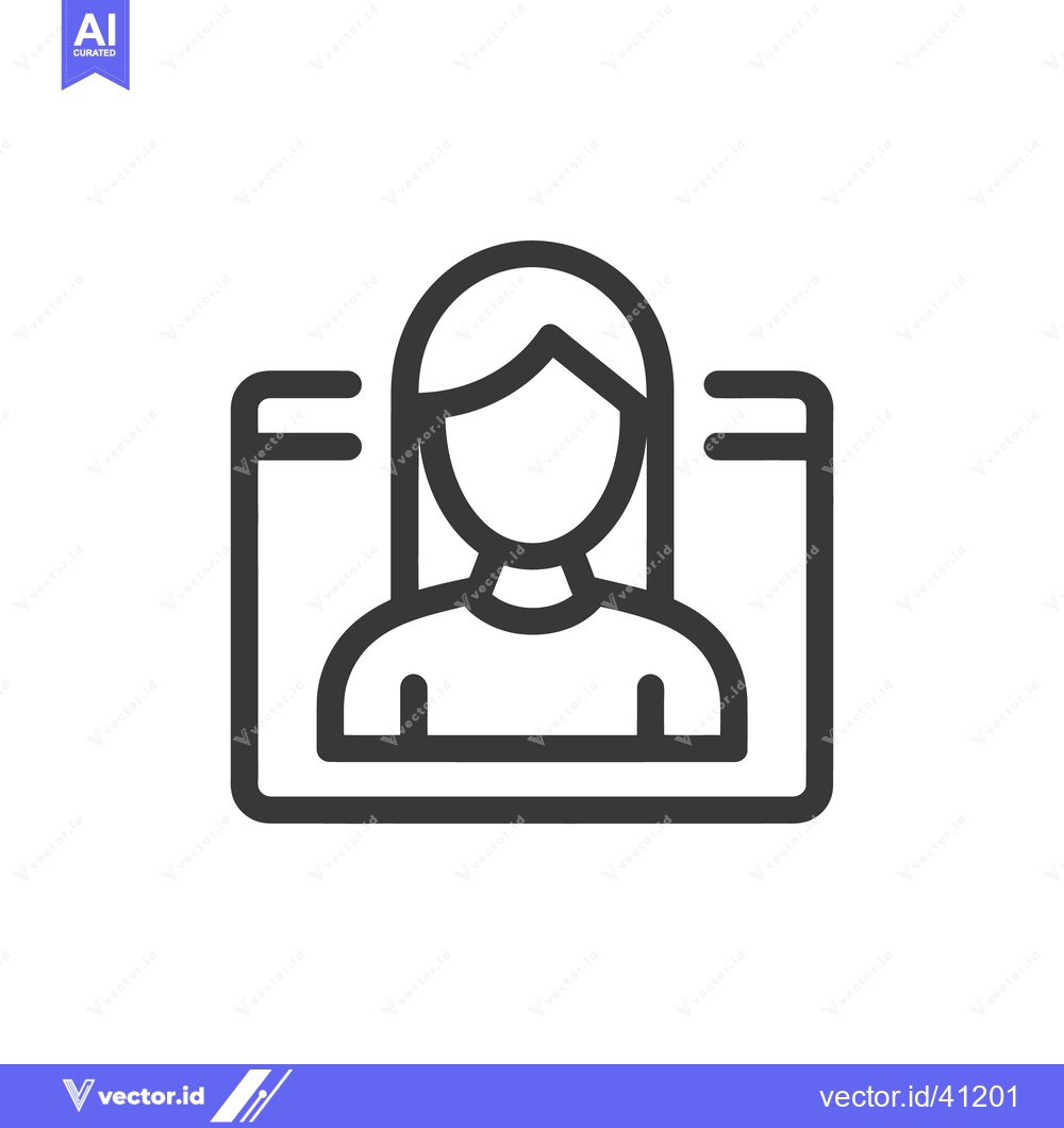 Premium Vector of Minimalist Woman Profile Icon in Frame, Dark Gray Outline