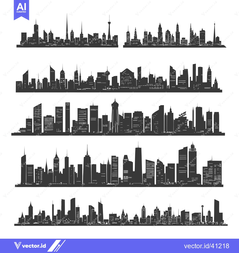 Premium Vector of Five black and white city skyline illustrations