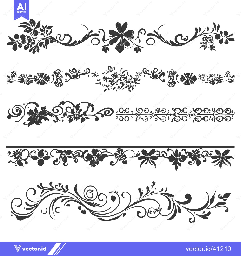 Premium Vector of Five Black and White Floral Design Elements