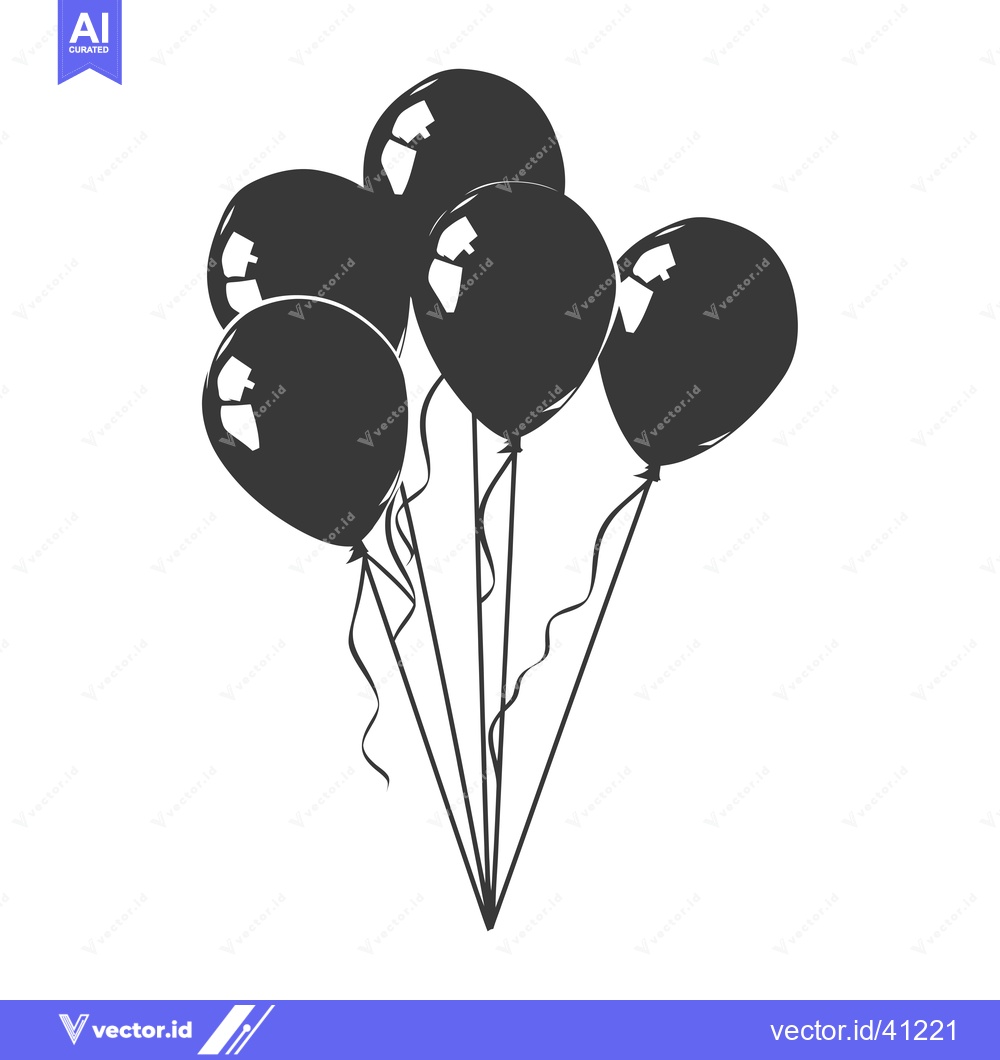 Premium Vector dari Five Black Balloons with Strings Tied Together