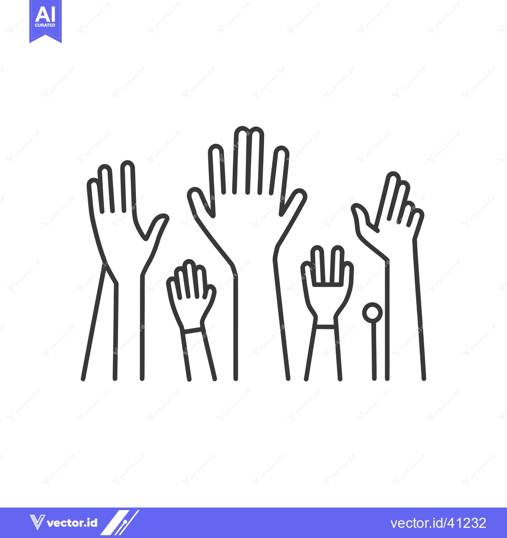 Premium Vector dari Five Raised Hands in a Row, Line Drawing