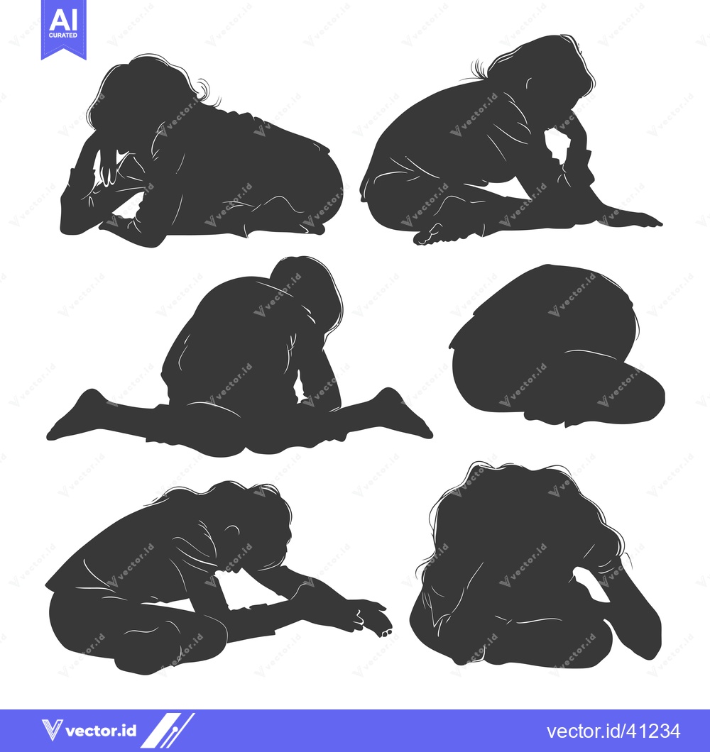 Premium Vector of Five Silhouettes of Women in Various Seated Poses