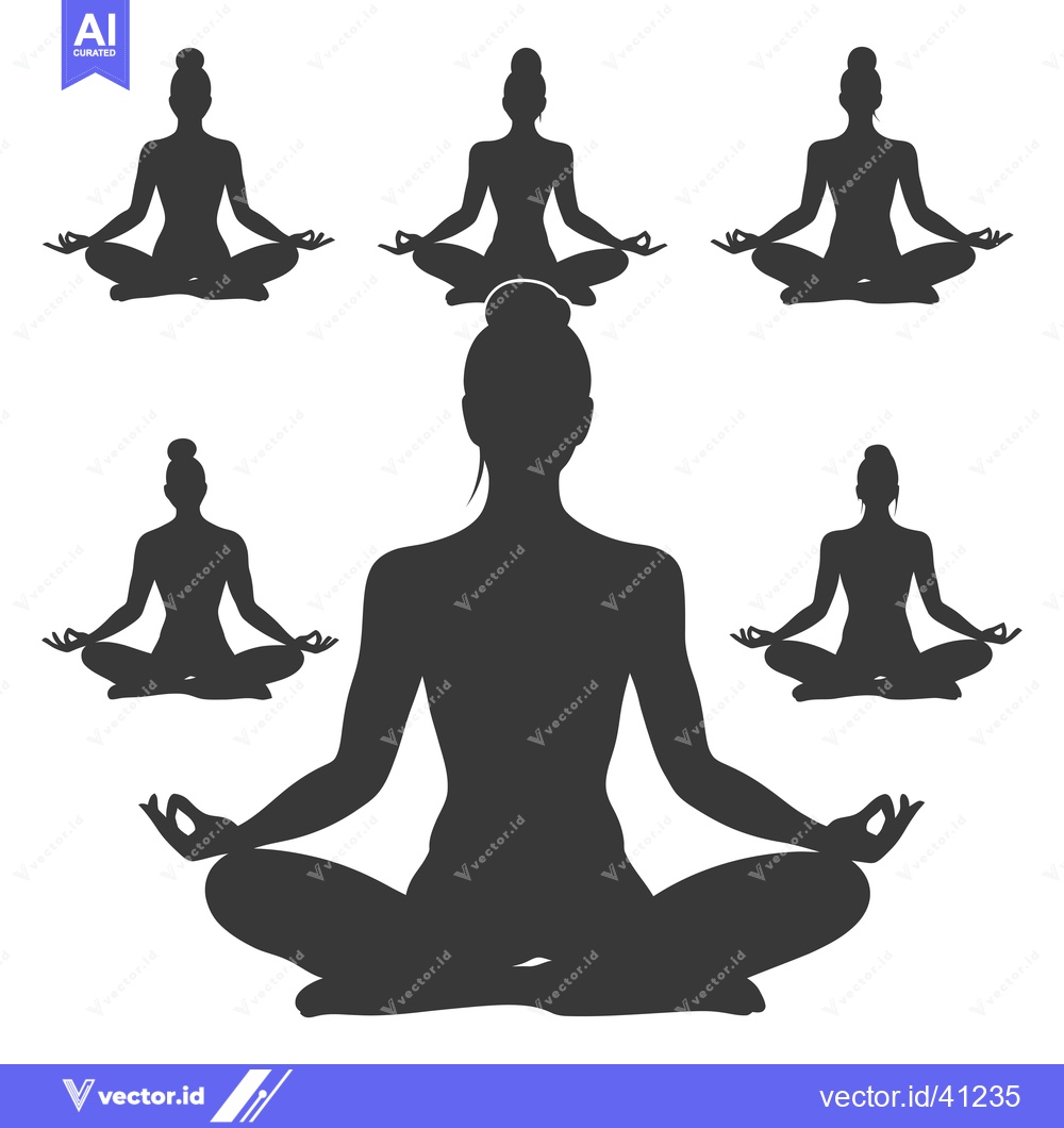 Premium Vector dari Five Silhouettes of Women Sitting in a Yoga Meditation Pose
