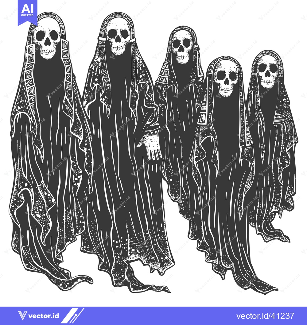Premium Vector dari Five Skeletons in Robes with Intricate Detail