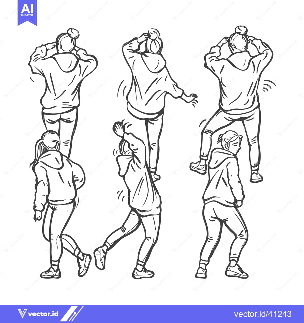 Premium Vector dari Five Women in Hoodies and Jeans, Posing in a Dance Routine