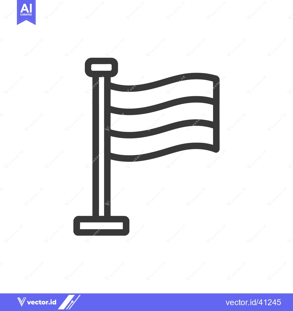 Premium Vector of Simple Flag Icon with Wavy Stripes on Pole, Minimalist Design