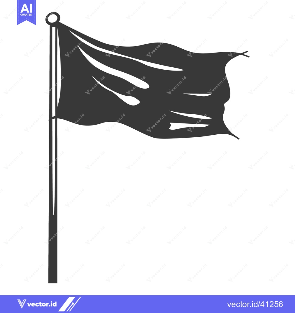 Premium Vector of A tattered black flag waving high on a pole in the wind