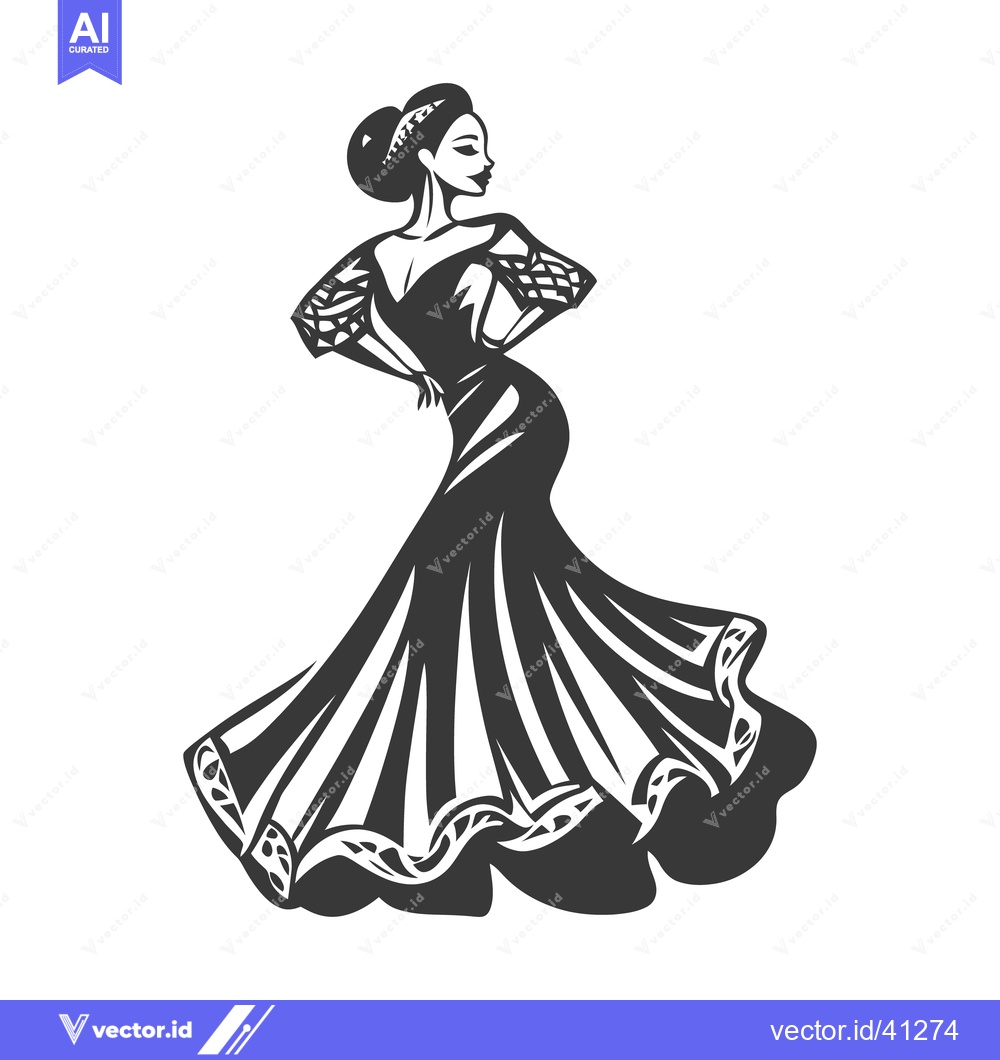Premium Vector of Elegant woman wearing a long flowing gown with an intricate design