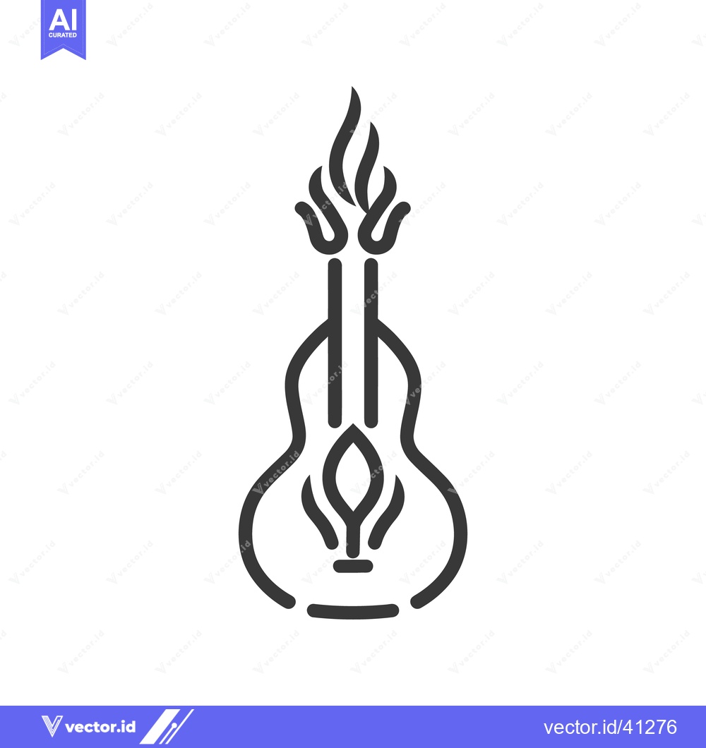 Premium Vector dari A stylized outline of an acoustic guitar with flame details