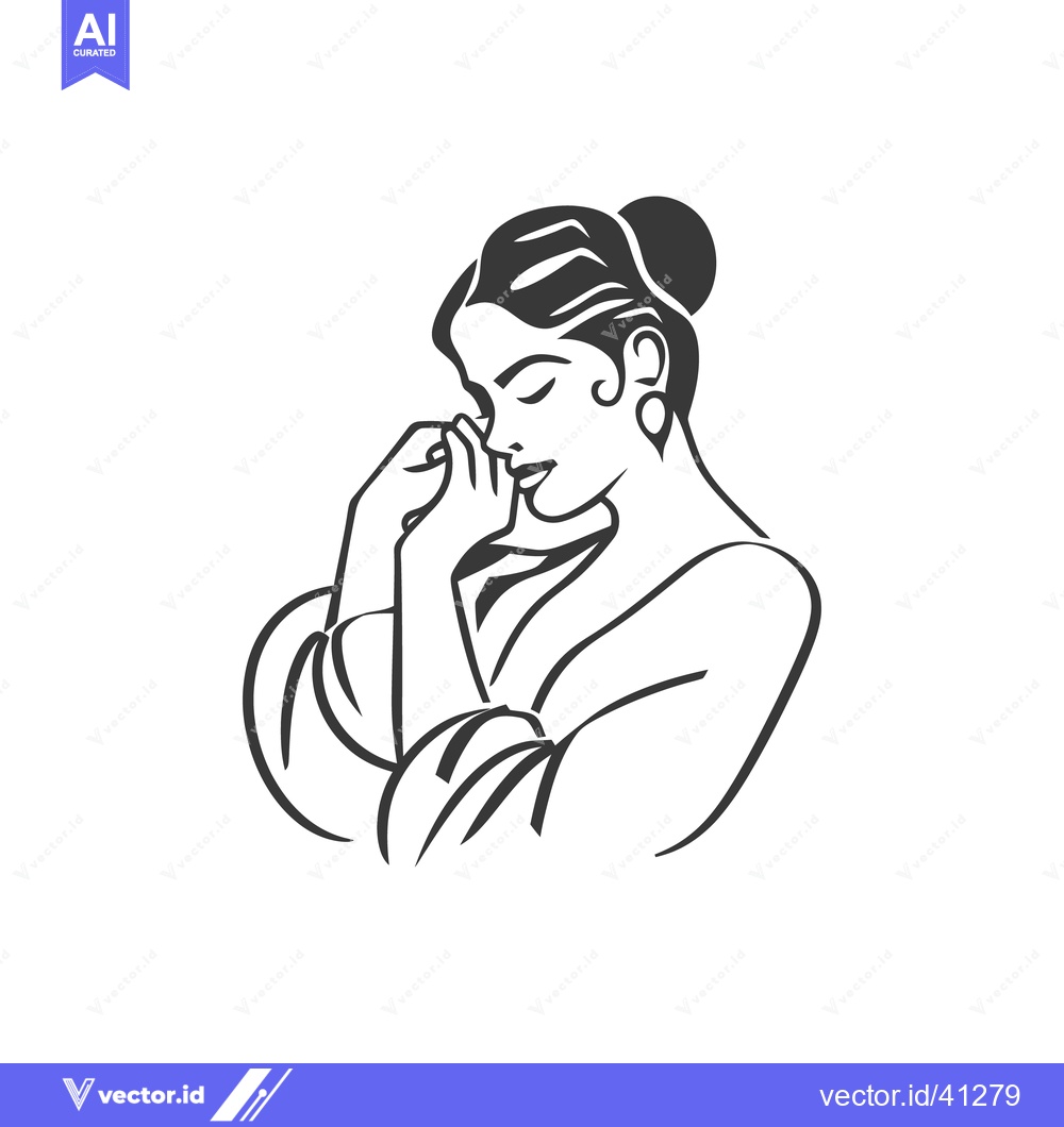 Premium Vector of An Elegant Line Drawing Portrait of a Contemplative Woman