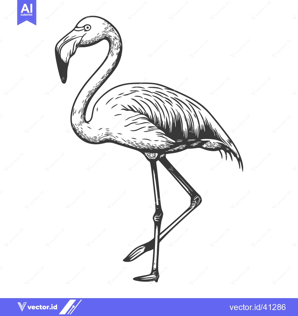 Premium Vector dari A detailed graphic illustration of a long legged flamingo bird