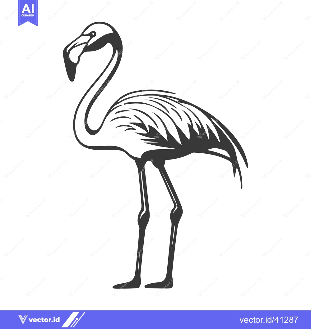 Premium Vector of A gracefully standing flamingo illustration in monochromatic black and