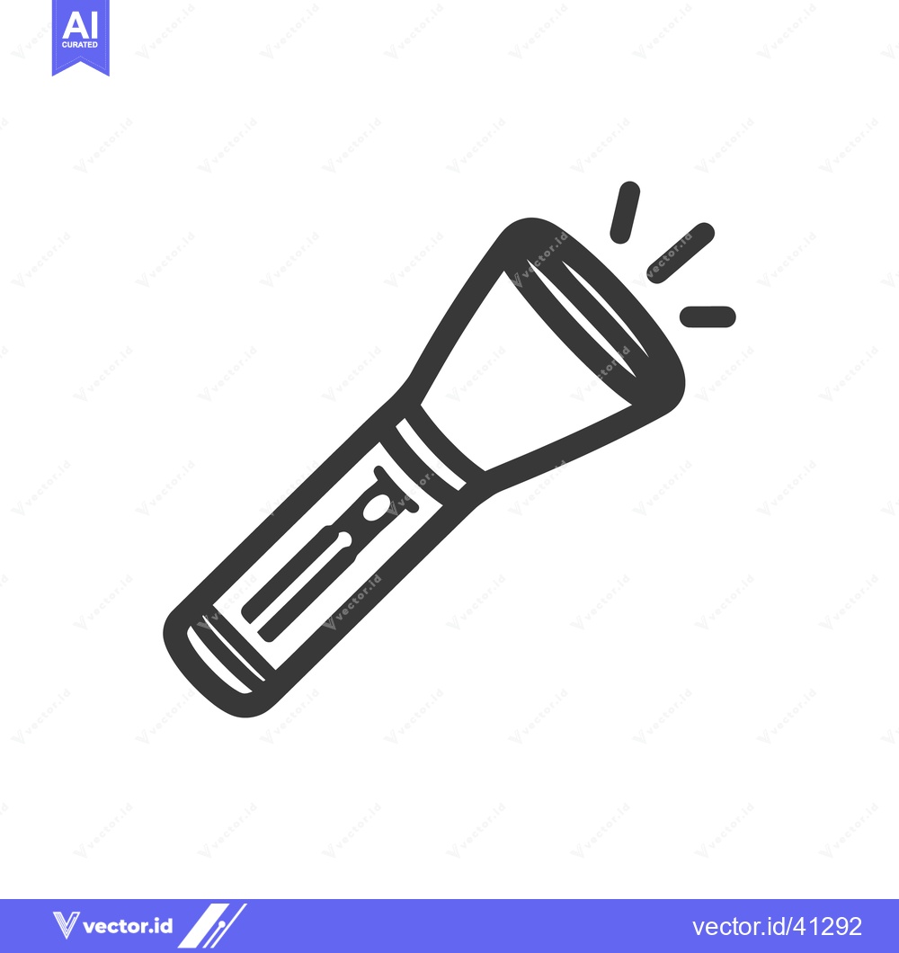 Premium Vector dari Bold Outline of a Shining Flashlight Icon on White