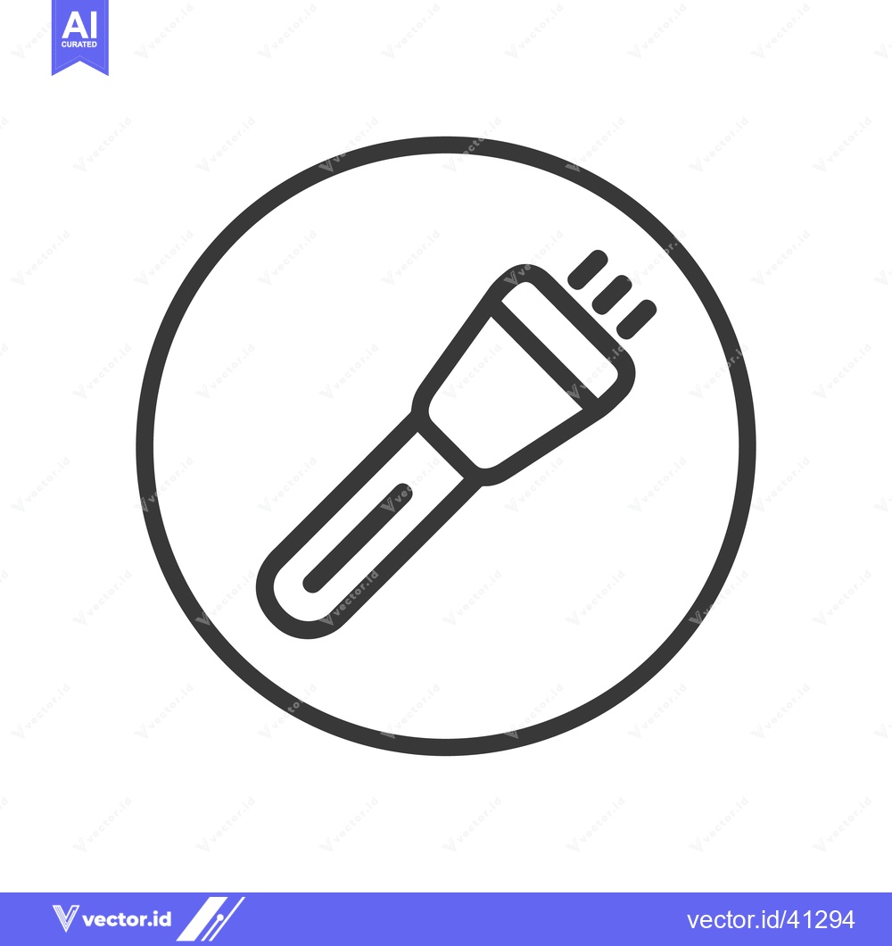 Premium Vector of Minimalist Flashlight Icon in Circle, Dark Gray Outline on White Backg
