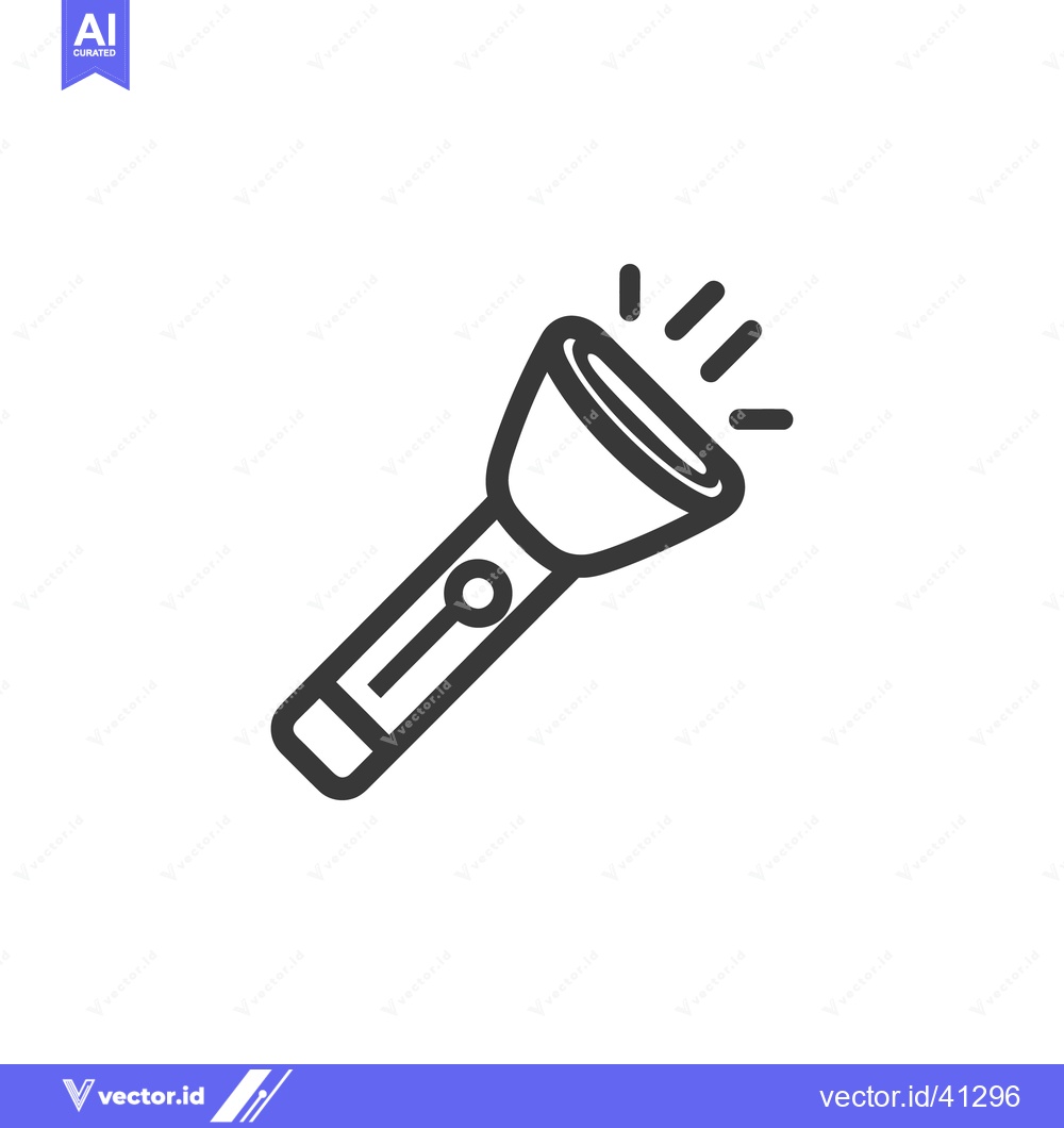 Premium Vector dari Illuminated Flashlight Icon: Bold Outline Design on White Background