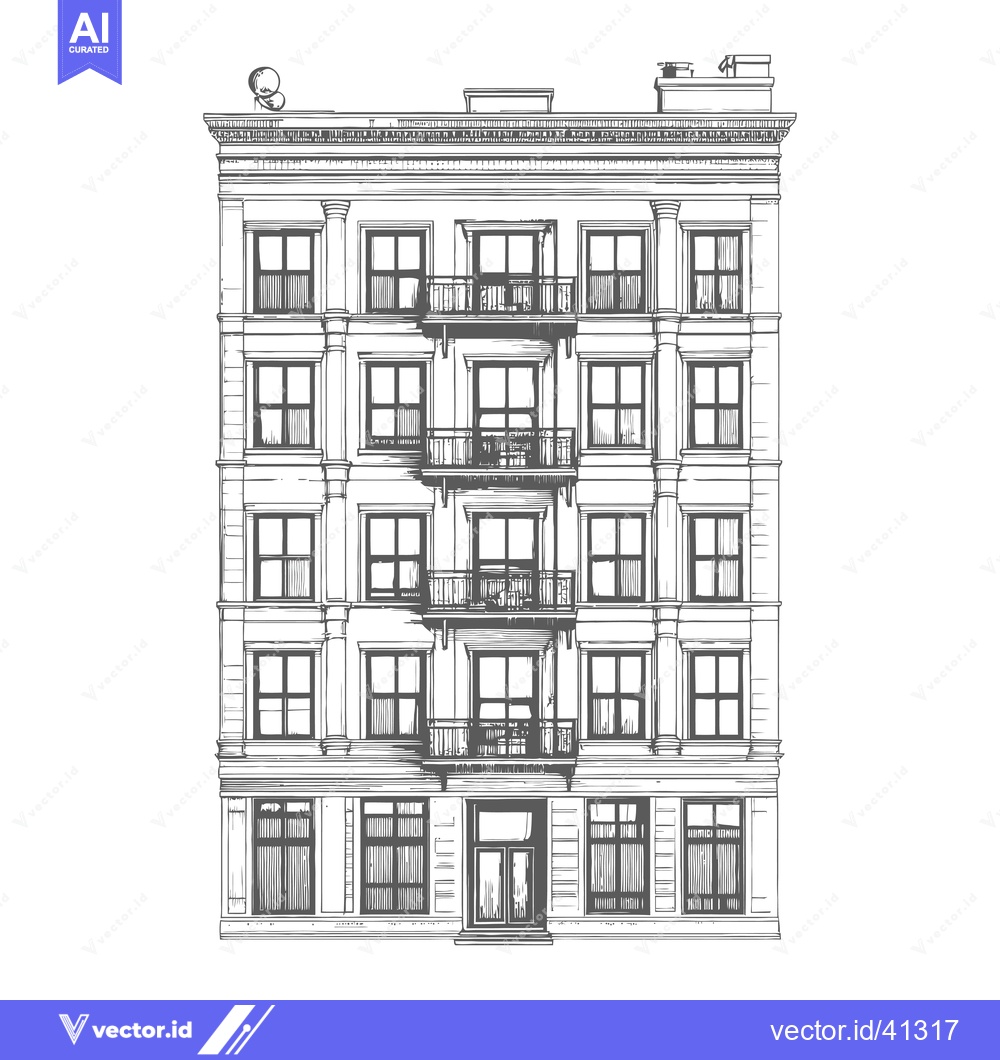Premium Vector of Elegant Multi Story Building Architectural Sketch
