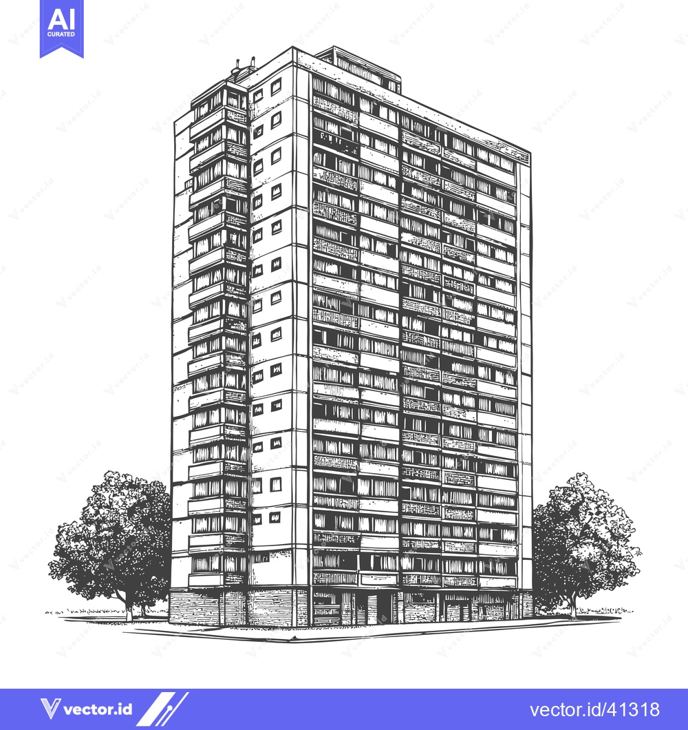 Premium Vector of A Hand Drawn Illustration Of A Multistory Apartment Building