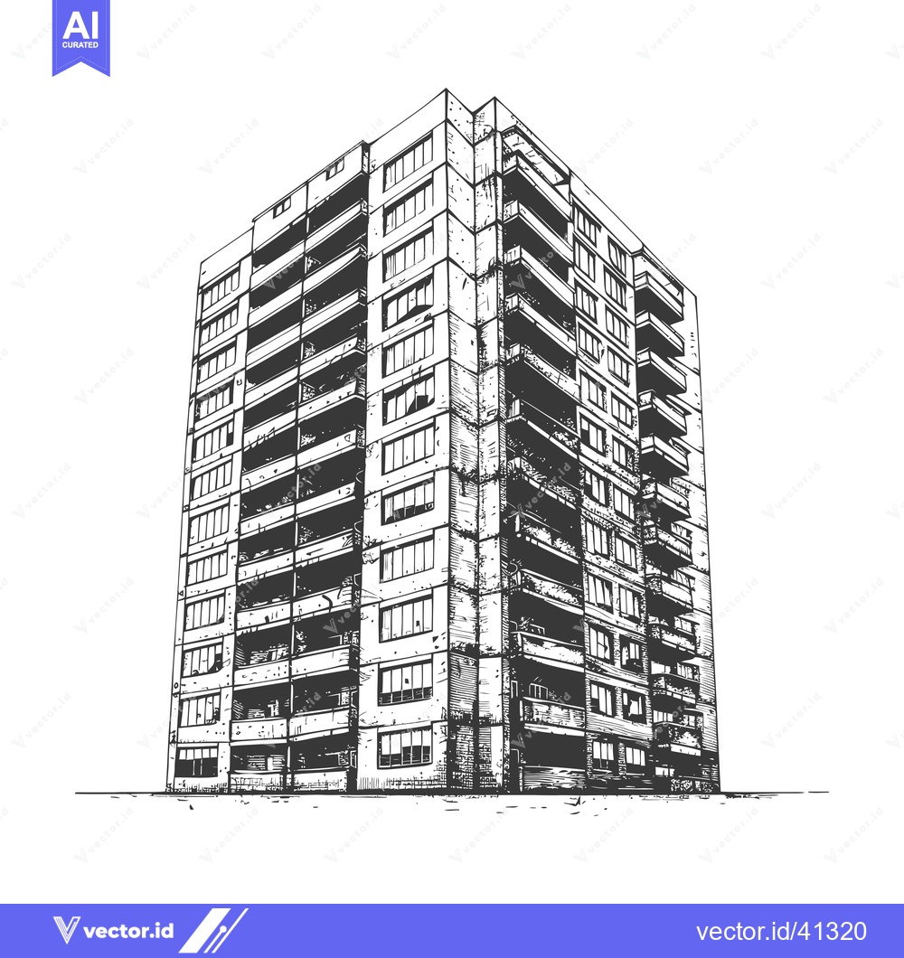 Premium Vector dari A Hand Drawn Sketch Of A Multi Story Apartment Building