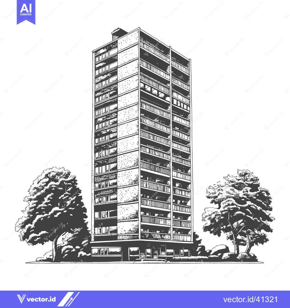 Premium Vector dari Apartment Building Illustration With Trees