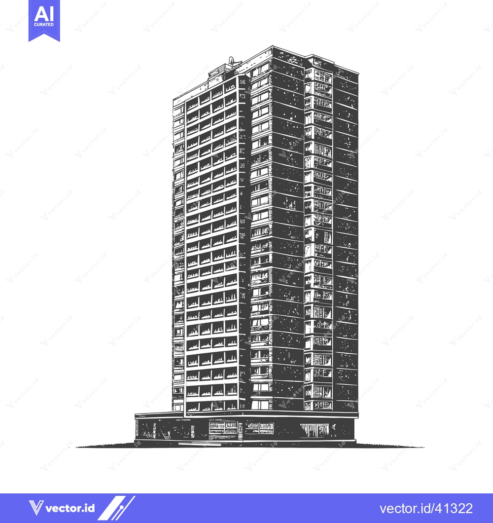 Premium Vector dari A Hand Drawn Sketch Of A Modern Apartment Building