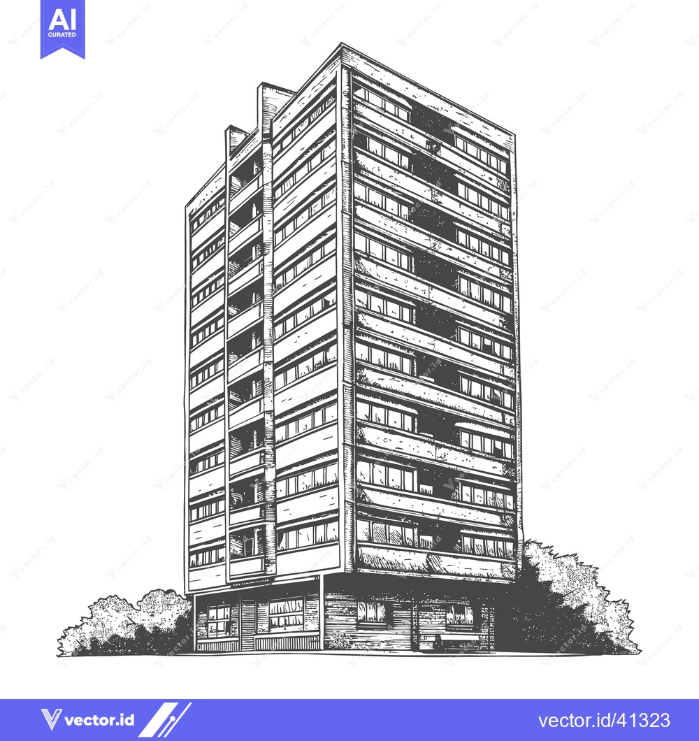 Premium Vector dari Hand Drawn Sketch Of A Multi Story Apartment Building